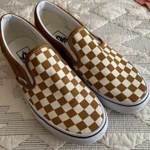 VANS Classic Slip-On Checkerboard Golden Brown/True White M6.5/W8 NEW
